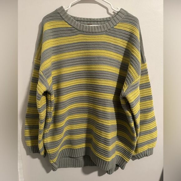 Free People Links Sweater M Crewneck Knit Oversized Striped Slouchy Heavy Boho - Picture 3 of 5